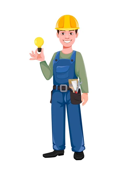 Personagem Desenho Animado Construtor Jovem Trabalhador Construção Chapéu Duro Ilustração — Vetor de Stock