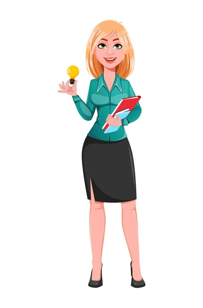 Młoda Odnosząca Sukcesy Kobieta Biznesu Dobry Pomysł Blondynka Kreskówki Ilustracja — Wektor stockowy