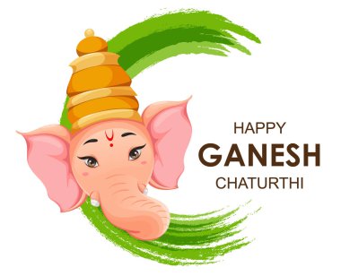 Lord Ganesha 'dan tebrik kartı. Ganesha Chaturthi bayramı için geleneksel Hint kıyafetleri içinde Ganpati putu. Soyut arkaplanda vektör illüstrasyonu