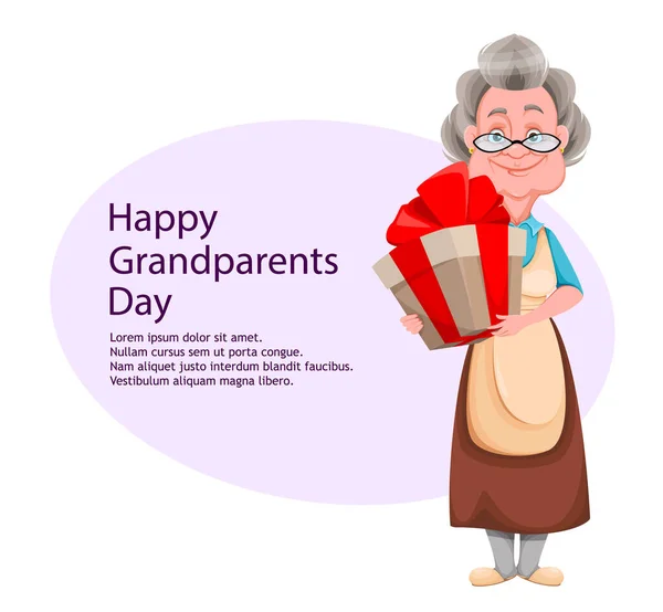 Χαρούμενη Ευχετήρια Κάρτα Για Τους Παππούδες Χαριτωμένη Χαμογελαστή Γριά Χαρούμενη — Διανυσματικό Αρχείο