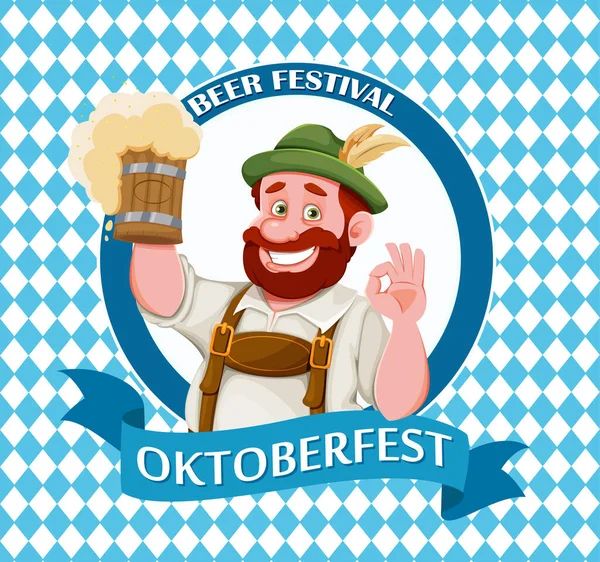 Mann Bayerischer Kleidung Lustige Comicfigur Münchner Oktoberfest Vektor Illustration Auf — Stockvektor