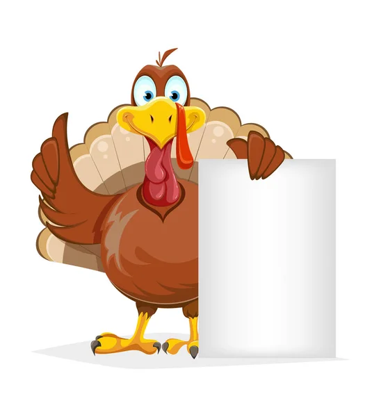 Happy Thanksgiving Day Funny Thanksgiving Turkey Bird Standing Blank Placard — Stock Vector