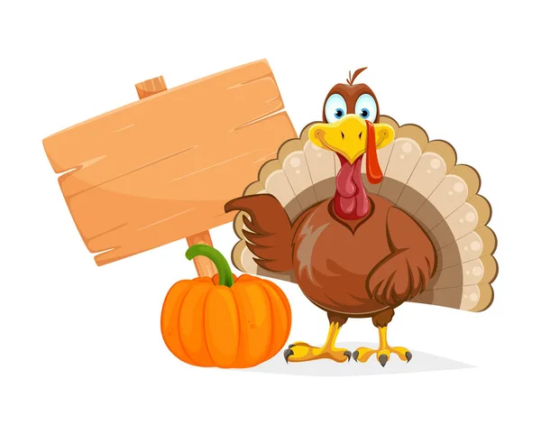 Happy Thanksgiving Day Funny Thanksgiving Turkey Bird Pointing Placard Vector — Stock Vector