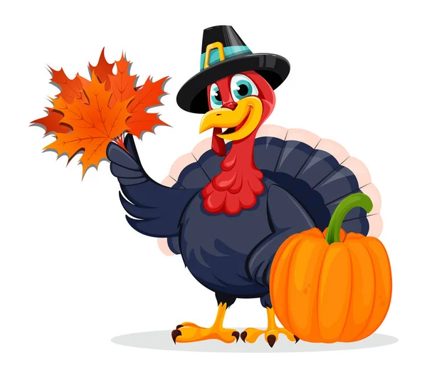 Buon Giorno Del Ringraziamento Funny Thanksgiving Turkey Personaggio Dei Cartoni — Vettoriale Stock