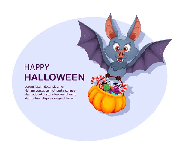 Joyeux Halloween Carte Voeux Drôle Personnage Dessin Animé Chauve Souris — Image vectorielle