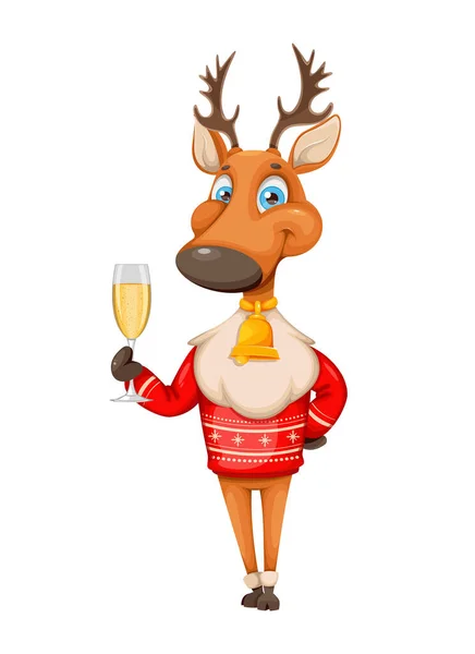 Feliz Natal Feliz Ano Novo Bonito Personagem Desenho Animado Cervo — Vetor de Stock