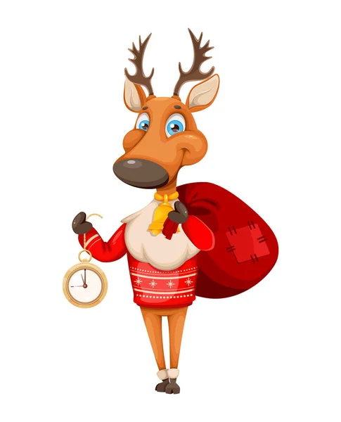 Joyeux Noël Bonne Année Mignon Personnage Dessin Animé Cerf Dans — Image vectorielle