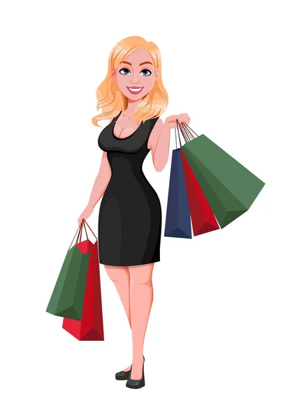 Concept Vente Black Friday Belle Femme Personnage Dessin Animé Avec — Image vectorielle