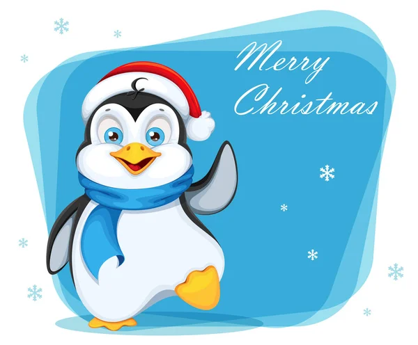 Boldog Karácsonyi Üdvözlőlapot Aranyos Pingvinnel Vicces Pingvin Rajzfilmfigura Vektorillusztráció — Stock Vector