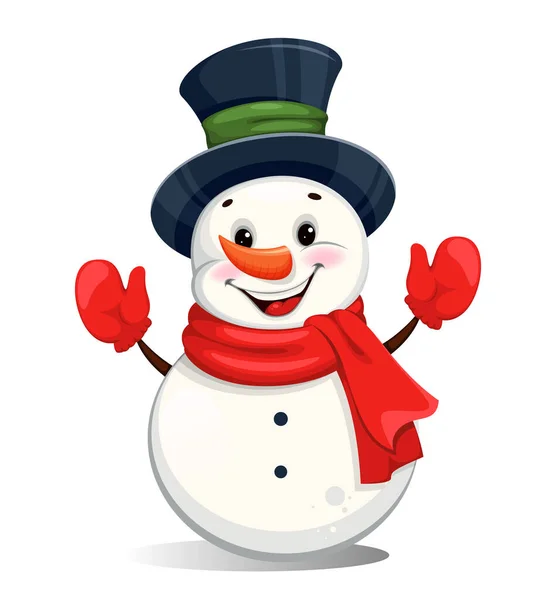 かわいい陽気なクリスマスの雪だるま 面白い雪だるま漫画のキャラクター メリークリスマスとハッピーニューイヤー ベクターイラスト — ストックベクタ