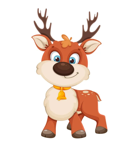 Bel Cervo Natalizio Personaggio Divertente Cartone Animato Renne Buon Natale — Vettoriale Stock