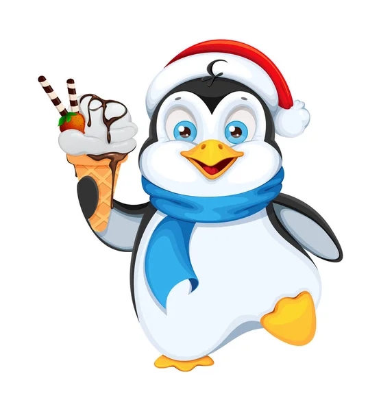 Netter Pinguin Mit Eis Frohe Weihnachten Und Ein Gutes Neues — Stockvektor