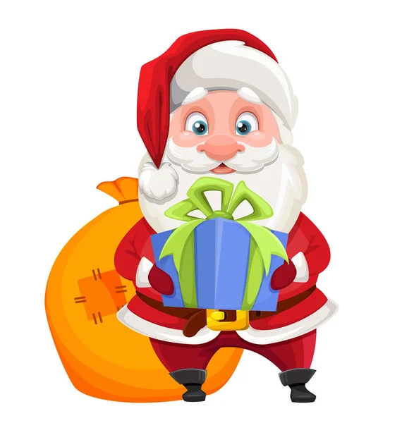 Άγιος Βασίλης Κρατάει Κουτί Δώρου Χαρούμενος Χαρακτήρας Κινουμένων Σχεδίων Του — Διανυσματικό Αρχείο