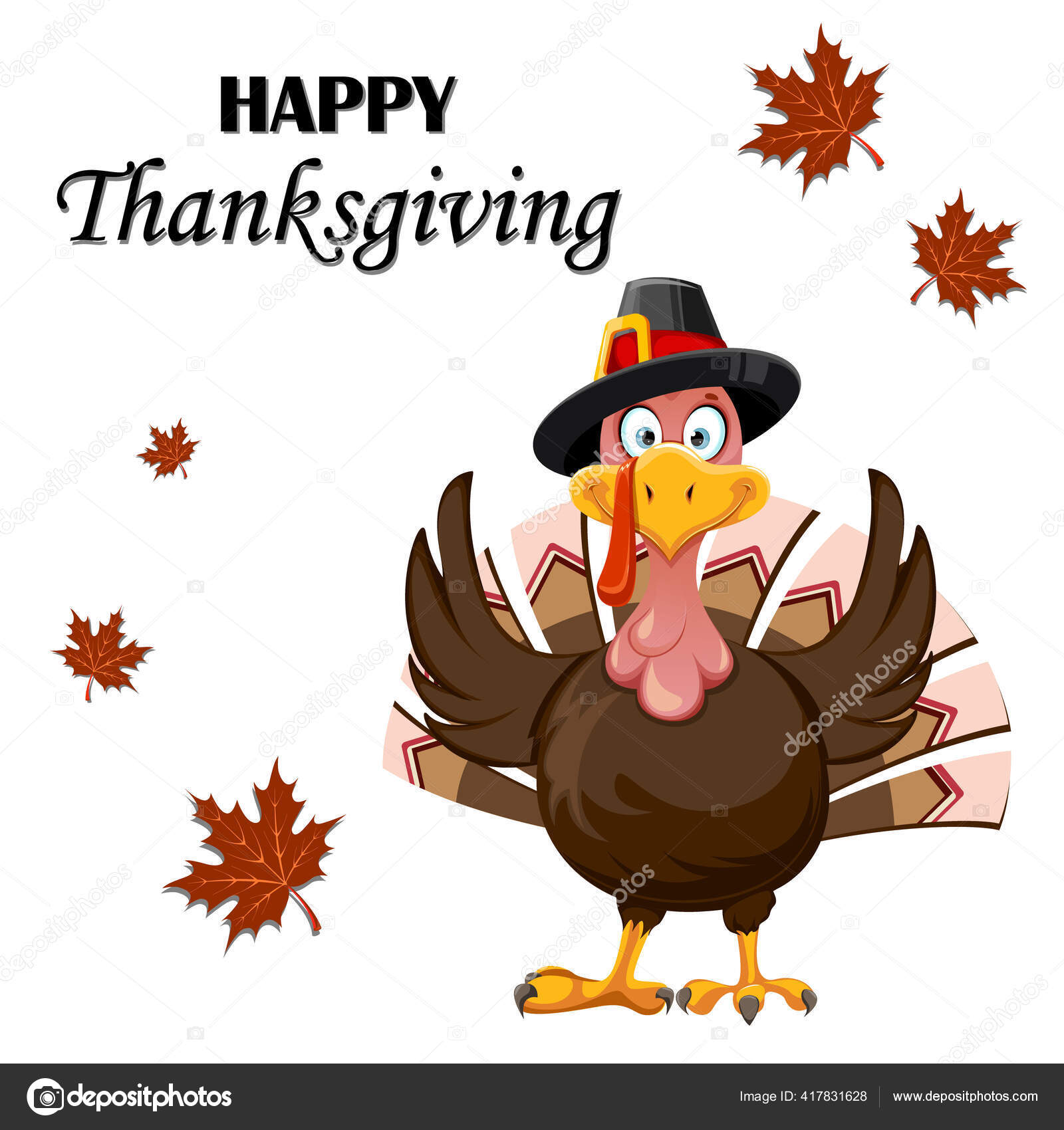 Happy Thanksgiving Day Greeting Card Funny Cartoon Character Thanksgiving  Turkey Stock Vector Image by ©VectorKIF #417831628