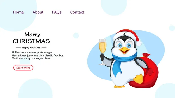 Feliz Natal Feliz Ano Novo Pinguim Giro Personagem Desenho Animado — Vetor de Stock