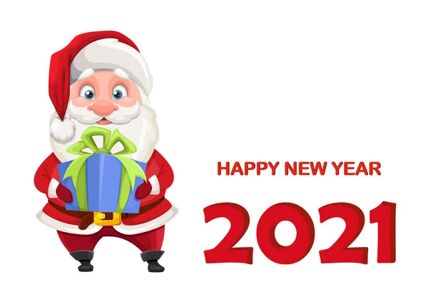 Der Weihnachtsmann Hält Eine Geschenkbox Fröhliche Santa Cartoon Figur Glückliches — Stockvektor