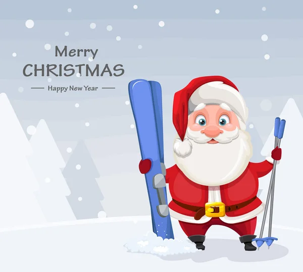 Feliz Navidad Feliz Año Nuevo Tarjeta Felicitación Alegre Santa Claus — Vector de stock