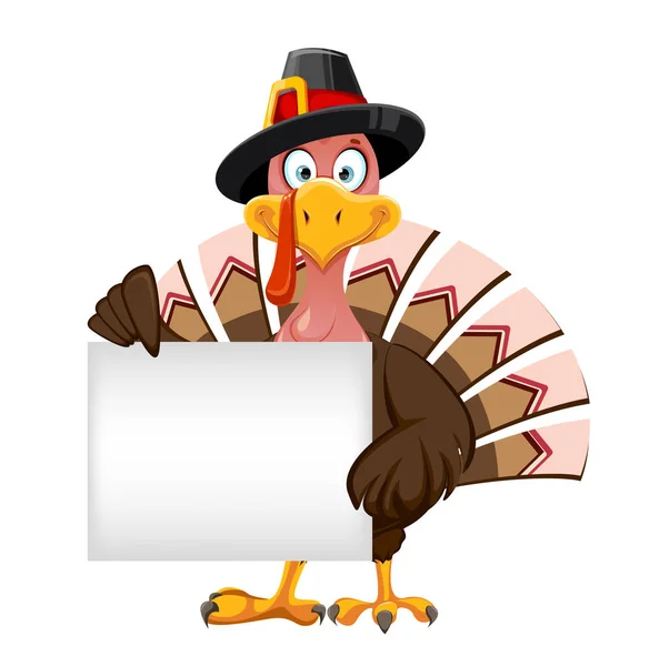 Happy Thanksgiving Day Greeting Card Funny Cartoon Character Thanksgiving Turkey — Stock Vector