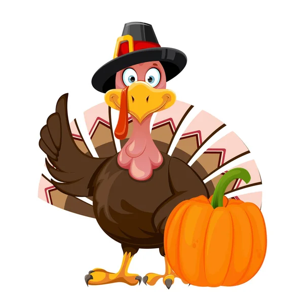 Happy Thanksgiving Day Funny Cartoon Character Thanksgiving Turkey Bird Standing — Stock Vector