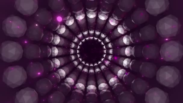 Animated Flying Tech Digitale Tunnel Gemaakt Van Icosphere Digitale Roze — Stockvideo