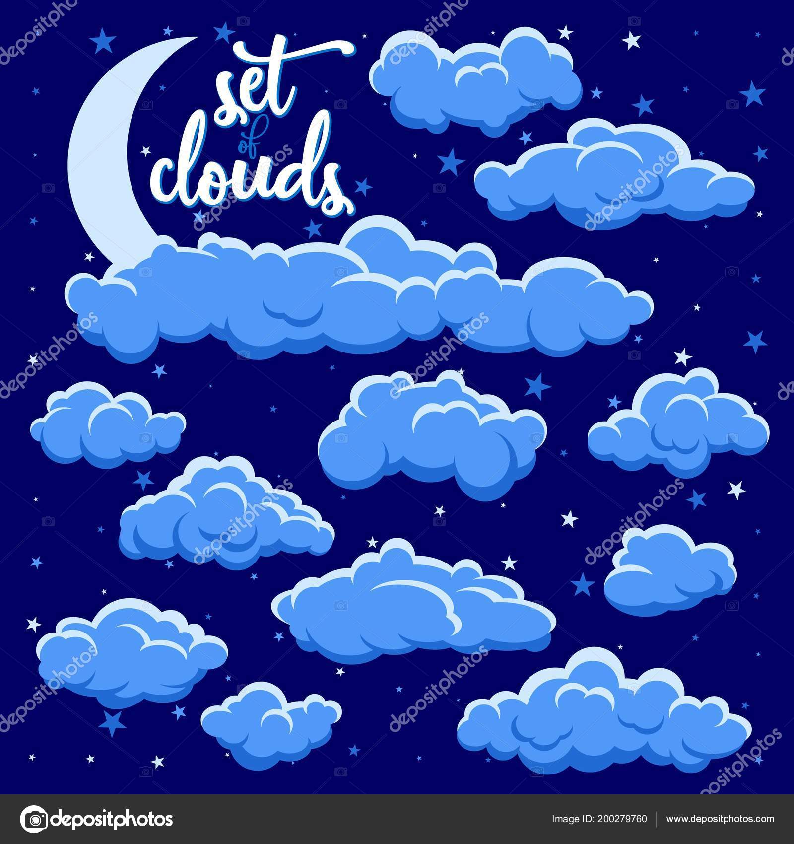 Set Cartoon Clouds Moon Isolated Night Sky Moon Light Clouds Stock Vector  Image by ©. #200279760