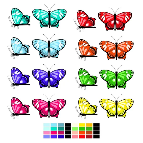 Motýl Akvarel Vektorové Sada Paletou Pro Děti Omalovánky Barvy Motýli — Stockový vektor