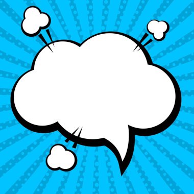 pop sanat stil komik konuşma balonu metin için arka plan. Vektör parlak dinamik karikatür çizim. Yaratıcı soyut kavram. Pop sanat tarzı boş düzeni şablonu bulutlar kiriş ve arka plan üzerinde izole nokta şekli ile. örnek şablon de