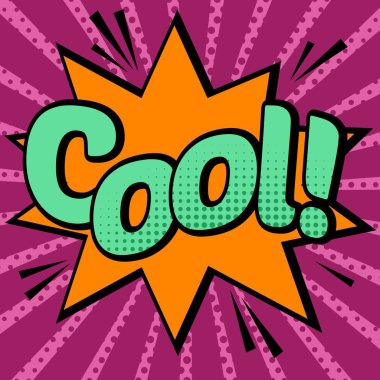 pop sanat tarzı pembe ve turuncu arka plan ile komik serin konuşma balonu. Vektör parlak dinamik karikatür çizim serin metin ile. Pop sanat tarzı ile serin ifade boş. Düzen şablonu