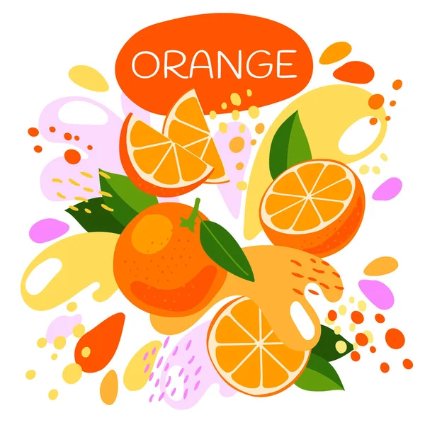 Ilustración Vectorial Una Bebida Fruta Orgánica Frutas Naranja Maduras Con — Vector de stock