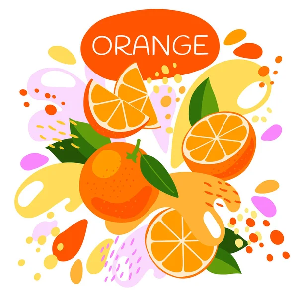 Διανυσματική Απεικόνιση Ενός Βιολογικού Ποτού Φρούτων Ώριμα Φρούτα Πορτοκαλιού Μια — Διανυσματικό Αρχείο