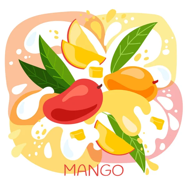 Vectorillustratie Van Een Organische Mango Milkshake Fruitdrank Rijpe Mangovruchten Met — Stockvector