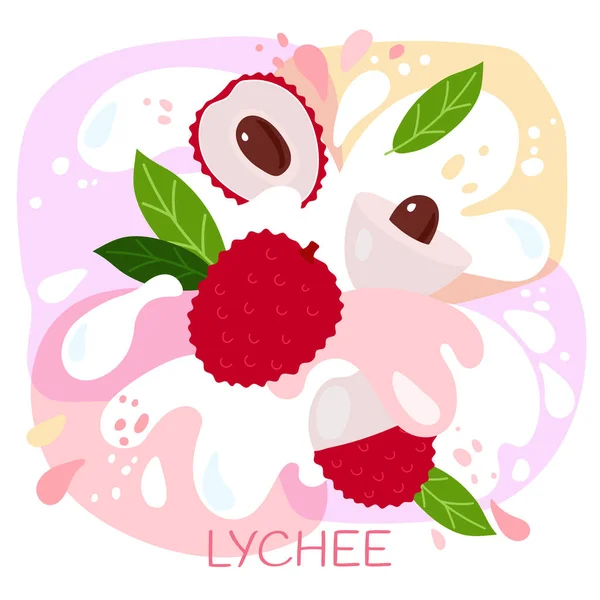 Vectorillustratie Van Een Organische Lychee Milkshake Vruchtendrank Rijpe Lychee Vruchten — Stockvector