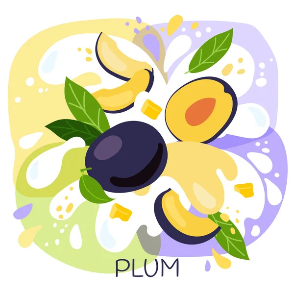 Illustration Vectorielle Milkshake Aux Prunes Bio Une Boisson Aux Fruits — Image vectorielle