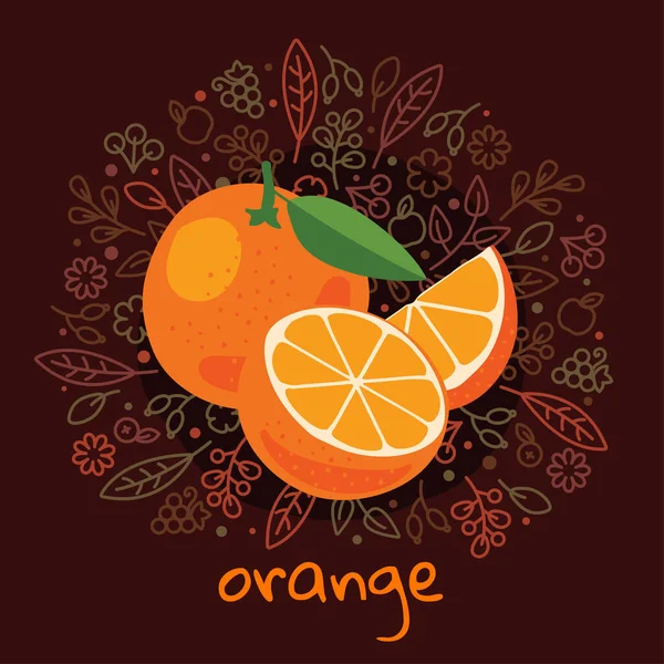Illustration Vectorielle Fruits Orange Mûrs Sur Motif Fond Abstrait Avec — Image vectorielle