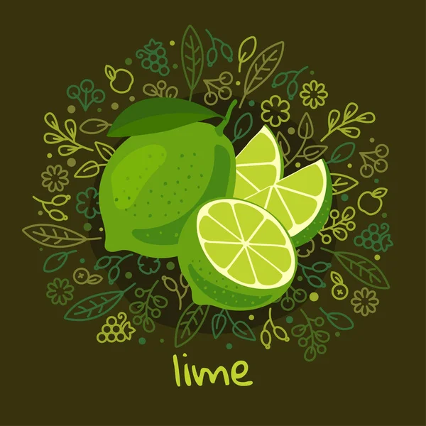 Vektor Illusztráció Érett Lime Gyümölcs Minta Absztrakt Háttér Levelek Gyümölcsök — Stock Vector