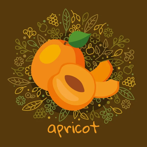 Illustration Vectorielle Fruits Abricot Mûrs Sur Fond Abstrait Motif Avec — Image vectorielle