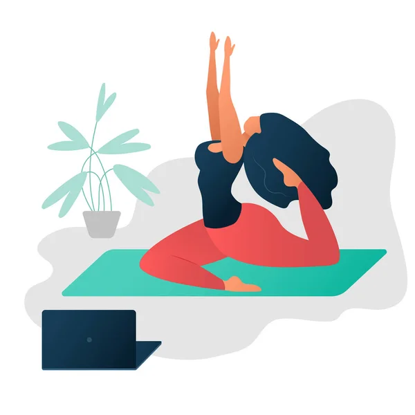 Lichaam Positief Concept Online Yoga Wellness Concept Gelukkige Yoga Size — Stockvector
