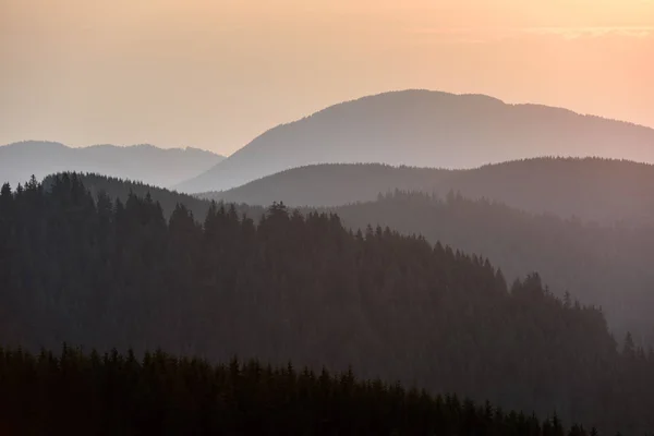 Horská Krajina Lesní Hora Rozsah Scéna Při Východu Slunce — Stock fotografie