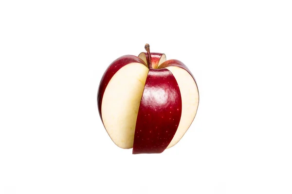 红色切开在白色背景查出的四个部分苹果 与红色苹果的概念图 — 图库照片