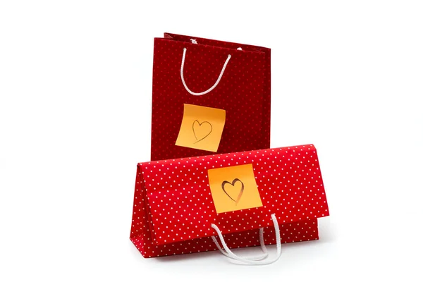 Gift Bag Heart Shape Message Written Hand Red Polka Dot — Stock Photo, Image