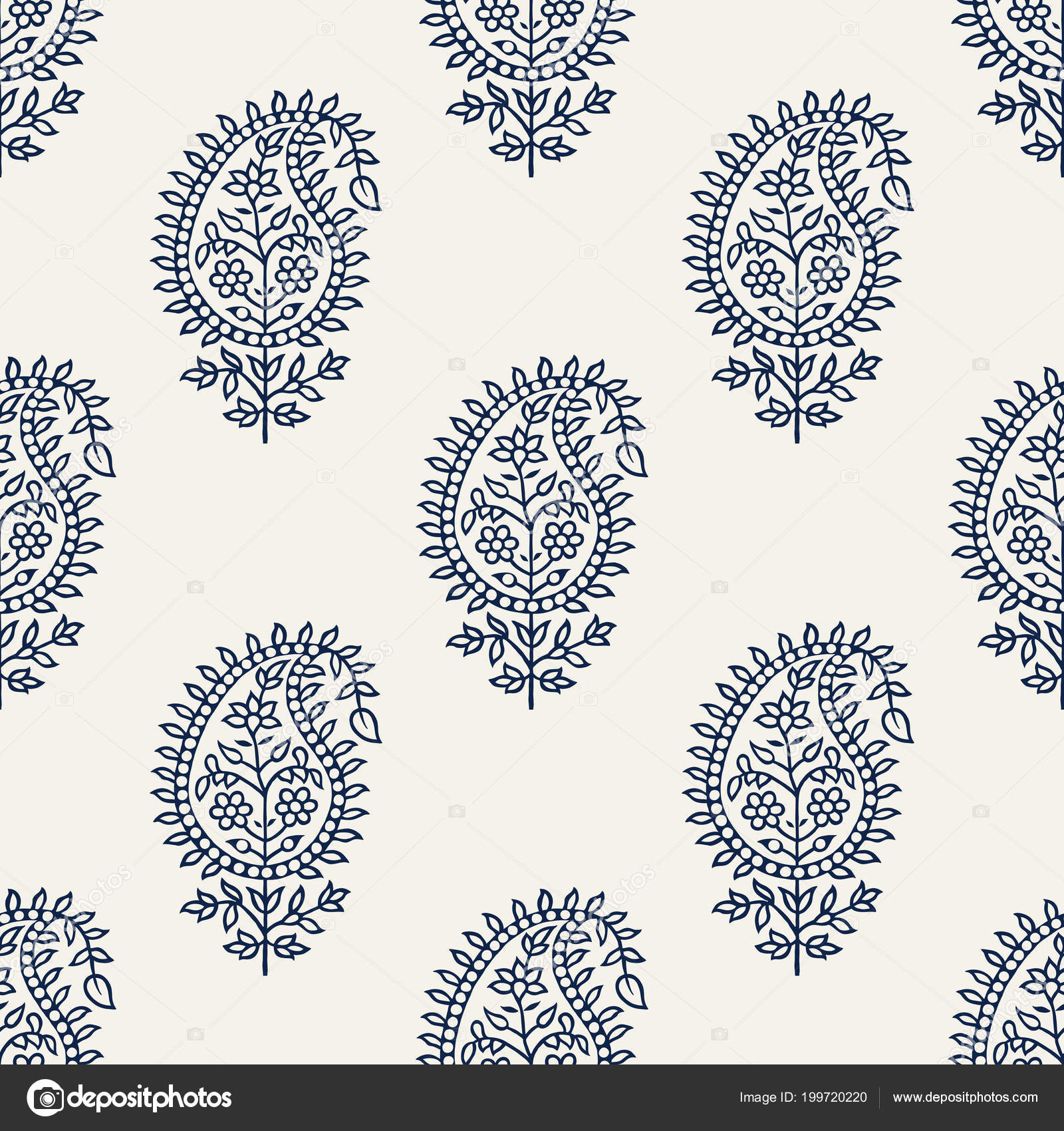 Indigo Dye Woodblock Printed Seamless Paisley Pattern Traditional Oriental Ethnic Indigo Dye Woodblock Printed Seamless Paisley Pattern Traditional Oriental Ethnic