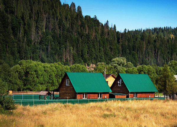 Colorful Spring landscape in the mountain village. Carpathian Mo
