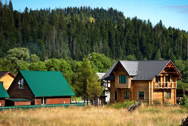 Colorful Spring landscape in the mountain village. Carpathian Mountains, Ukraine