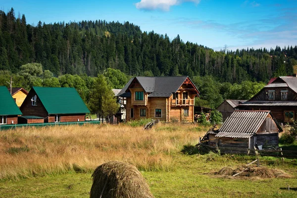 Paysage printanier coloré dans le village de montagne. Montagnes des Carpates, Ukraine — Photo