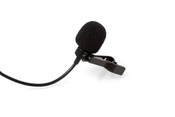 Condenser Lavalier Tie Clip Microphone Tool Isolated White Background Macro — Stock Photo, Image
