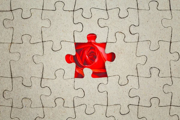 Missing Jigsaw Puzzle Piece Red Rose Abstract Conceptual Image — Stock Photo, Image