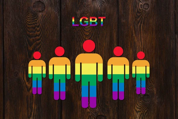 Seis Hombres Papel Color Sobre Fondo Madera Lgbt Orgullo Concepto — Foto de Stock