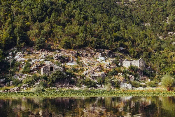 Pohled na jezero Skadar v Černé Hoře. Zelené hory — Stock fotografie