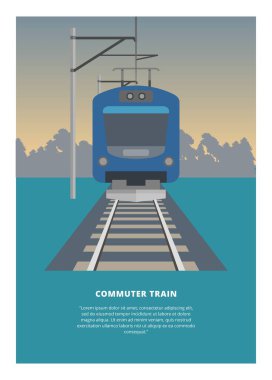 Elektrikli banliyö treniyle yolculuk. Basit düz resimleme
