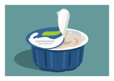 Plastik bardakta yoğurt. Basit düz resimleme.